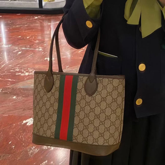 GG OPHIDIA SMALL 25 TOTE IN BEIGE AND EBONY CANVAS