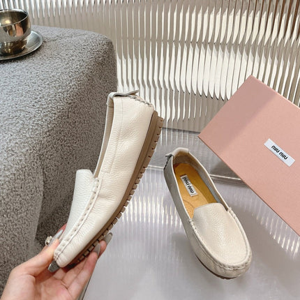 SLIP-ON HAND-SEWN SHOES WHITE CREAM COWHIDE