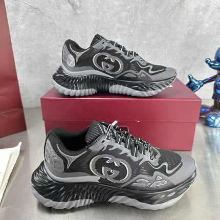 GG RIPPLE SNEAKER IN LIGHT GRAY MIX BLACK LAMBSKIN AND FABRIC