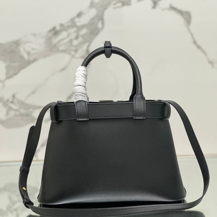 TOTE BAG WITH BELT 32 IN BLACK IMPORTED CALFSKIN