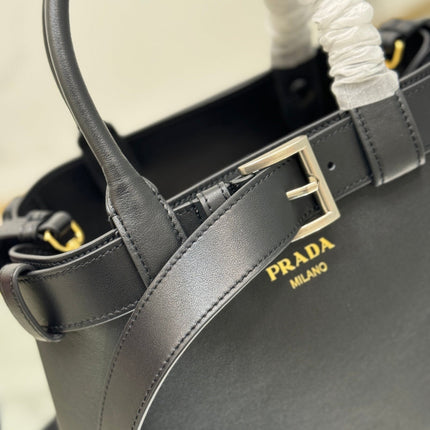 TOTE BAG WITH BELT 32 IN BLACK IMPORTED CALFSKIN