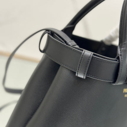 TOTE BAG WITH BELT 32 IN BLACK IMPORTED CALFSKIN