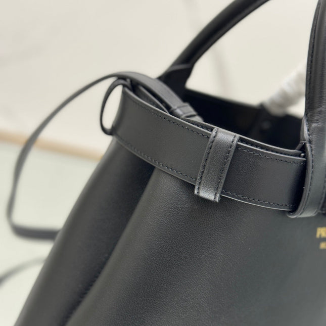 TOTE BAG WITH BELT 32 IN BLACK IMPORTED CALFSKIN
