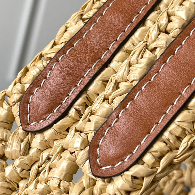 ONTHEGO MM 37 IN BEIGE WOVEN RAFFIA WITH LEATHER DETAILING