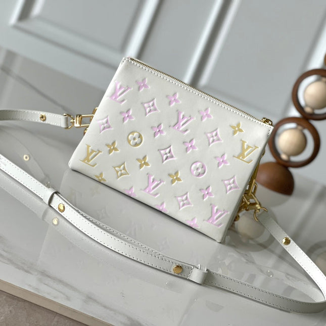 COUSSIN BB 21 IN WHITE MONOGRAM EMBOSSED LAMBSKIN GOLD HARDWARE