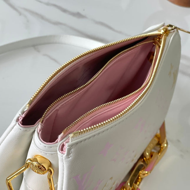 COUSSIN BB 21 IN WHITE MONOGRAM EMBOSSED LAMBSKIN GOLD HARDWARE
