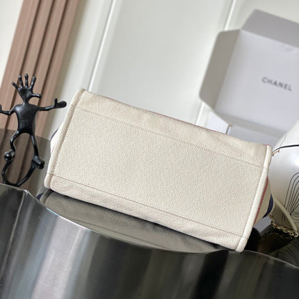 CHANEL 25S SHOPPING BAG 35 IN CREAM WHITE AND NAVY BLUE CANVAS