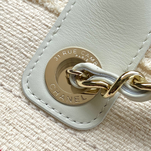CHANEL 25S SHOPPING BAG 35 IN CREAM WHITE AND NAVY BLUE CANVAS