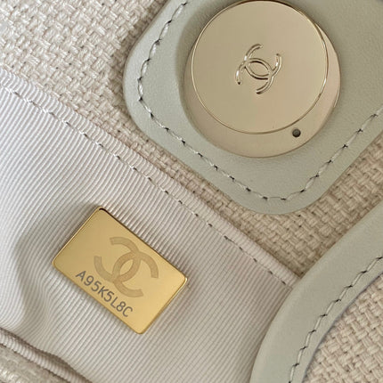 CHANEL 25S SHOPPING BAG 35 IN CREAM WHITE AND NAVY BLUE CANVAS