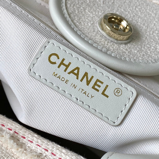 CHANEL 25S SHOPPING BAG 35 IN CREAM WHITE AND NAVY BLUE CANVAS