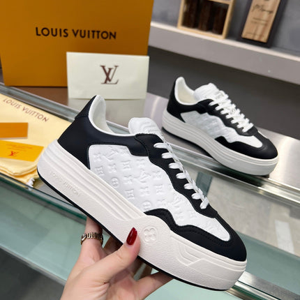 LV WOMEN GROOVY PLATFORM IN WHITE MIX BLACK EMBOSSED CALFSKIN