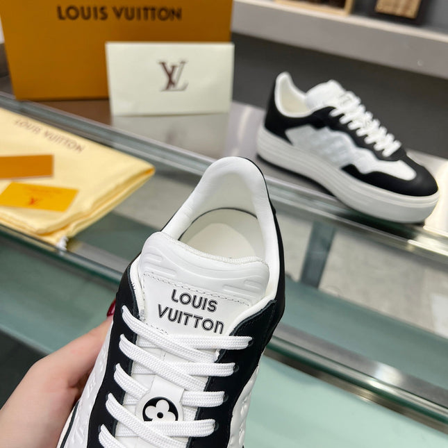 LV WOMEN GROOVY PLATFORM IN WHITE MIX BLACK EMBOSSED CALFSKIN