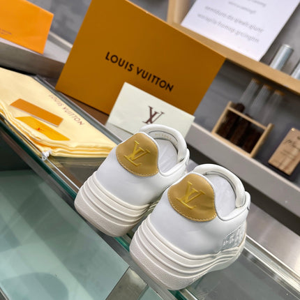 LV WOMEN GROOVY PLATFORM IN CAMEL BROWN SUEDE MIX WHITE EMBOSSED CALFSKIN