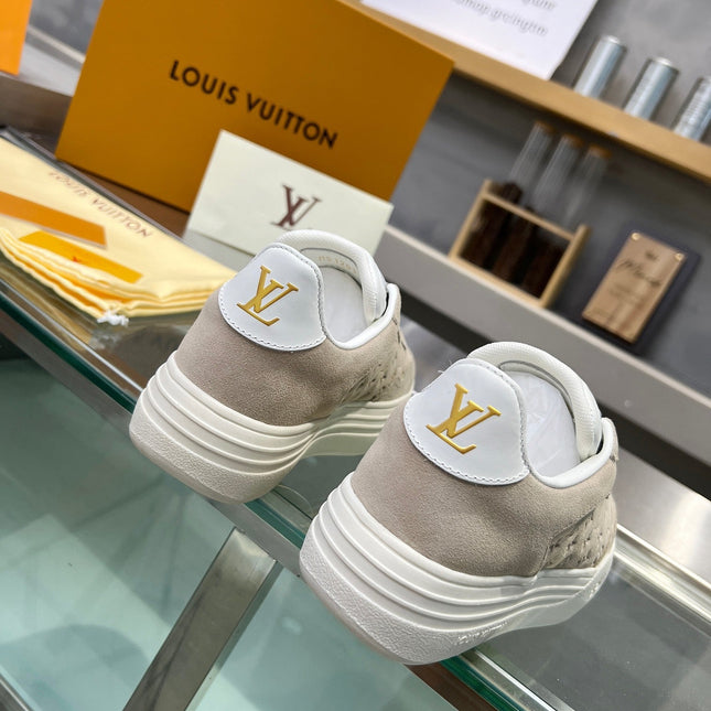 LV WOMEN GROOVY PLATFORM IN CAMEL BROWN EMBOSSED SUEDE
