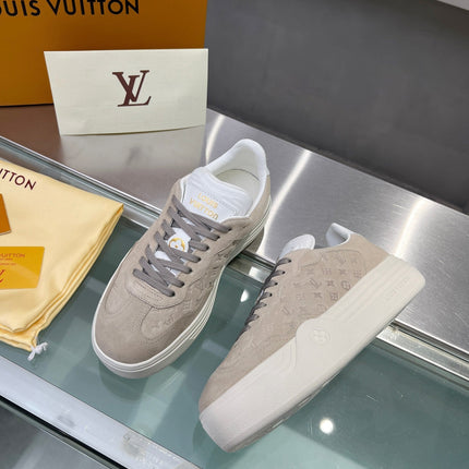 LV WOMEN GROOVY PLATFORM IN CAMEL BROWN EMBOSSED SUEDE