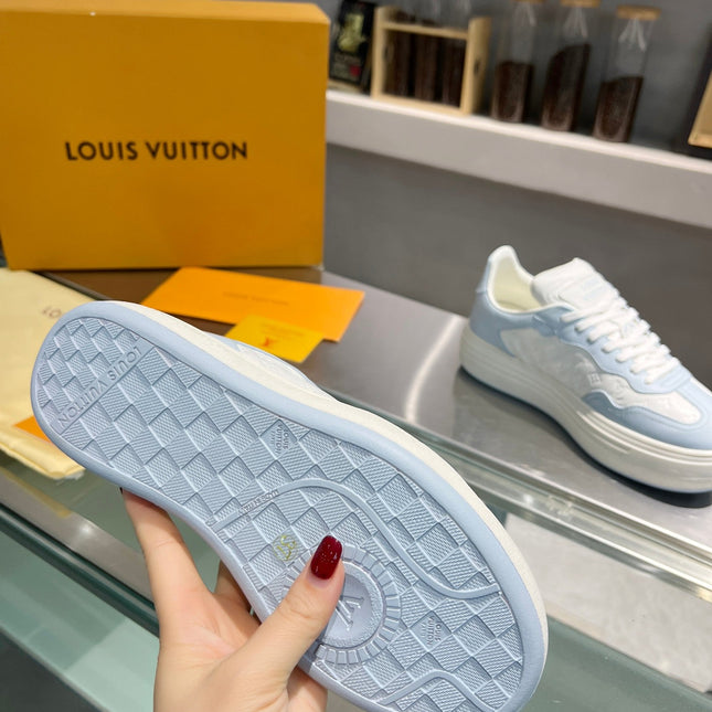 LV WOMEN GROOVY PLATFORM IN WHITE MIX LIGHT BLUE EMBOSSED CALFSKIN