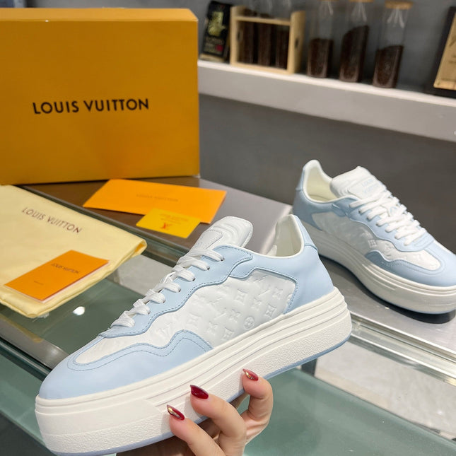 LV WOMEN GROOVY PLATFORM IN WHITE MIX LIGHT BLUE EMBOSSED CALFSKIN