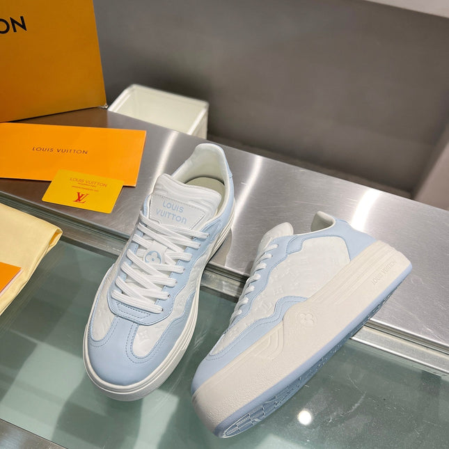 LV WOMEN GROOVY PLATFORM IN WHITE MIX LIGHT BLUE EMBOSSED CALFSKIN