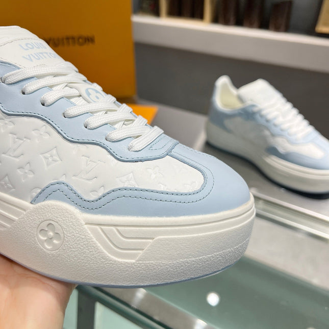 LV WOMEN GROOVY PLATFORM IN WHITE MIX LIGHT BLUE EMBOSSED CALFSKIN