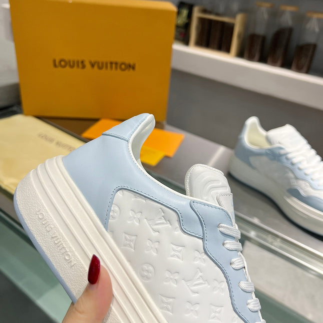 LV WOMEN GROOVY PLATFORM IN WHITE MIX LIGHT BLUE EMBOSSED CALFSKIN