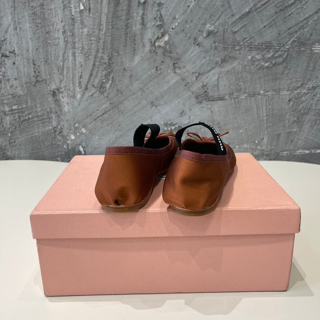 BALLET FLAT SHOES BRIGHT BROWN GLOSSY SHEEPSKIN