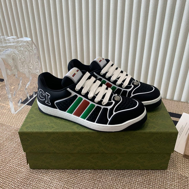 GG SCREENER SNEAKER WITH WEB BLACK CALFSKIN