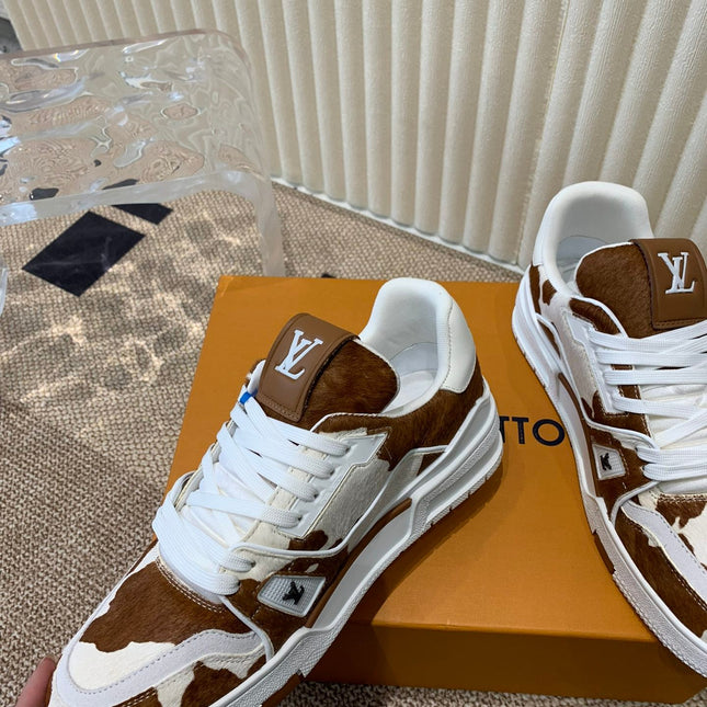 LV TRAINER SNEAKER PONY BROWN MIX WHITE