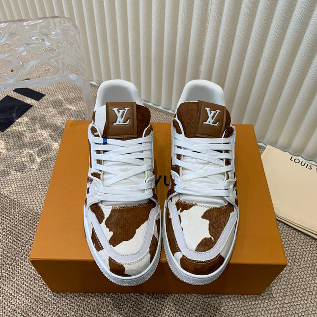LV TRAINER SNEAKER PONY BROWN MIX WHITE