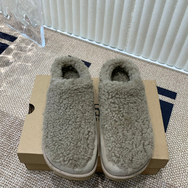 TASMAN MAXI CURLY IN SMOKE GRAY SUEDE AND SHEARLING