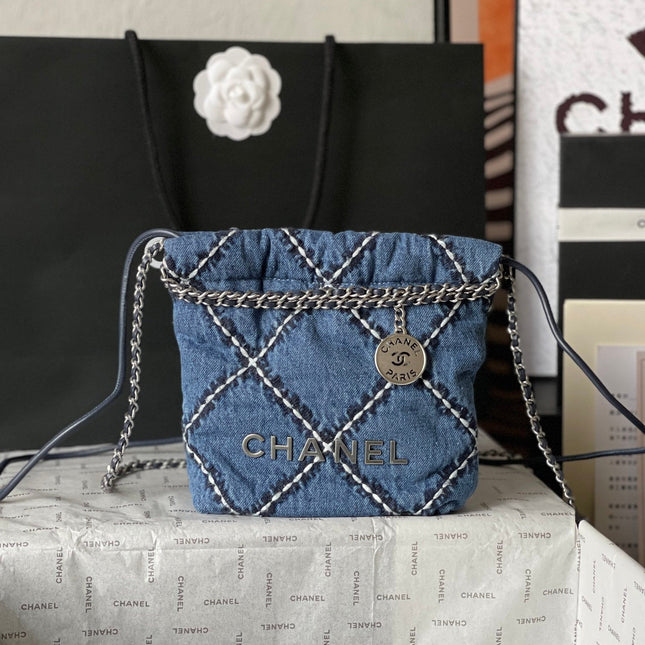 CC MINI 20 CROSSBODY BAG IN BLUE DENIM WITH CHAIN