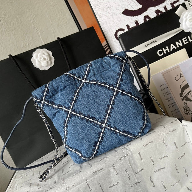 CC MINI 20 CROSSBODY BAG IN BLUE DENIM WITH CHAIN