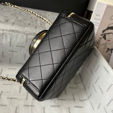 CC 16 CAMERA BAG IN BLACK CALFSKIN AND GOLD PLATED METAL