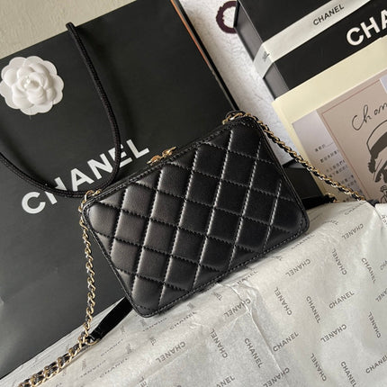 CC 16 CAMERA BAG IN BLACK CALFSKIN AND GOLD PLATED METAL