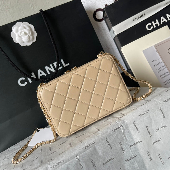 CC 16 CAMERA BAG IN DARK BEIGE CALFSKIN AND GOLD PLATED METAL