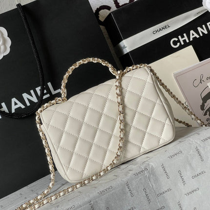 CC MINI 18 FLAP BAG IN WHITE LAMBSKIN