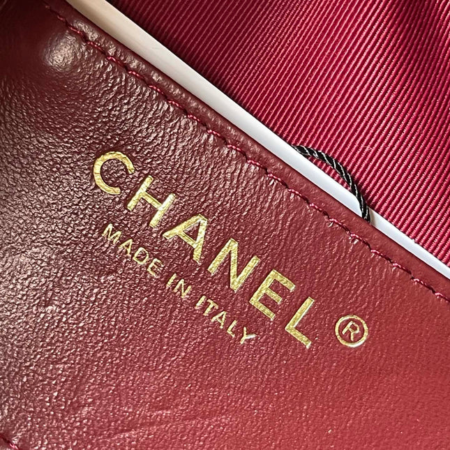 CAMERA BAG 18 IN RED QUILTED LAMBSKIN DOUBLE C GOLD COIN