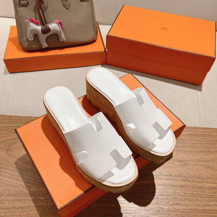 HM 25S HIGH WEDGE SANDALS IN WHITE LAMBSKIN STYLE 34