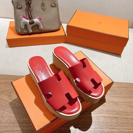 HM 25S HIGH WEDGE SANDALS IN RED LAMBSKIN STYLE 35