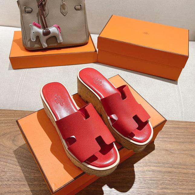 HM 25S HIGH WEDGE SANDALS IN RED LAMBSKIN STYLE 35