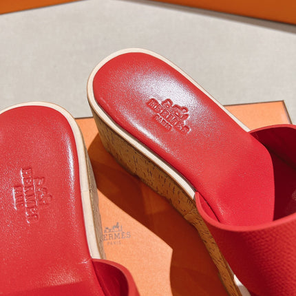 HM 25S HIGH WEDGE SANDALS IN RED LAMBSKIN STYLE 35