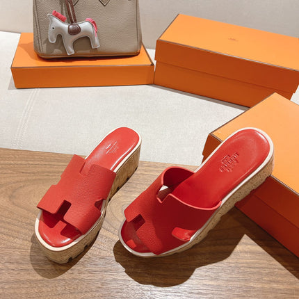 HM 25S HIGH WEDGE SANDALS IN RED LAMBSKIN STYLE 35