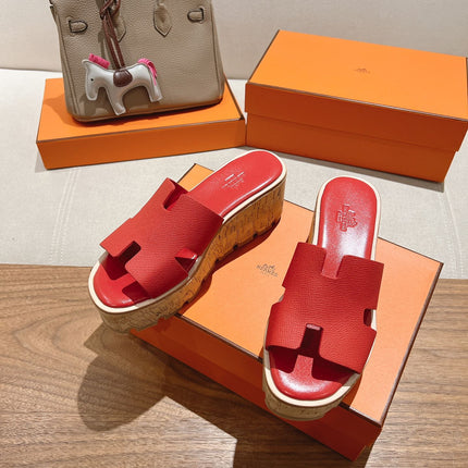 HM 25S HIGH WEDGE SANDALS IN RED LAMBSKIN STYLE 35