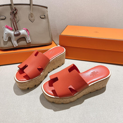 HM 25S HIGH WEDGE SANDALS IN DARK ORANGE LAMBSKIN STYLE 33