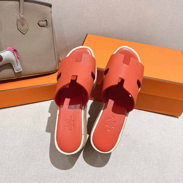 HM 25S HIGH WEDGE SANDALS IN DARK ORANGE LAMBSKIN STYLE 33