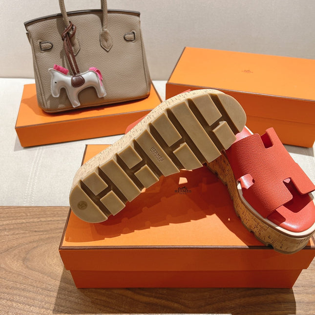 HM 25S HIGH WEDGE SANDALS IN DARK ORANGE LAMBSKIN STYLE 33