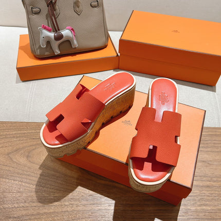 HM 25S HIGH WEDGE SANDALS IN DARK ORANGE LAMBSKIN STYLE 33