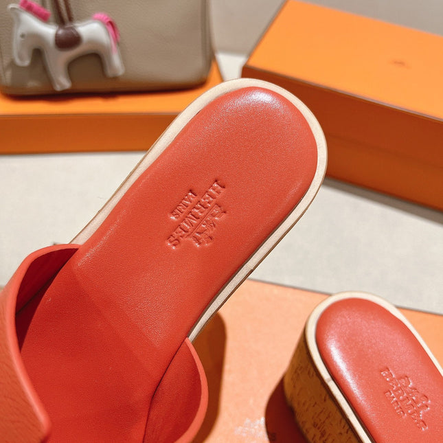HM 25S HIGH WEDGE SANDALS IN DARK ORANGE LAMBSKIN STYLE 33