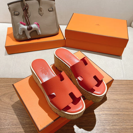 HM 25S HIGH WEDGE SANDALS IN DARK ORANGE LAMBSKIN STYLE 33