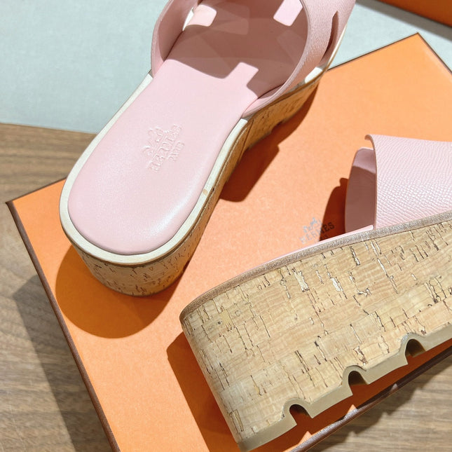 HM 25S HIGH WEDGE SANDALS IN PASTEL PINK LAMBSKIN STYLE 29