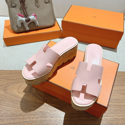HM 25S HIGH WEDGE SANDALS IN PASTEL PINK LAMBSKIN STYLE 29